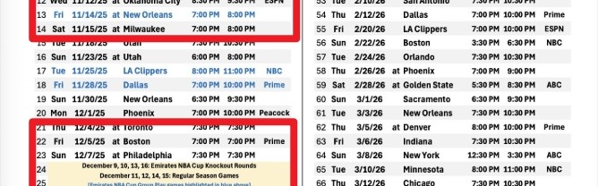 电竞比分网-湖人新赛季将有14次背靠背、1次5连客、2次6连客和一次8连客